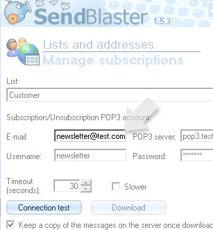 quarto passaggio, configurazione di SendBlaster