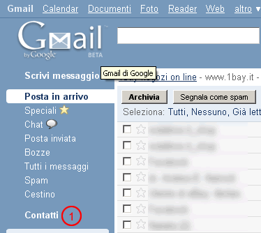 Esportazione dei contatti da Gmail - Passo 1