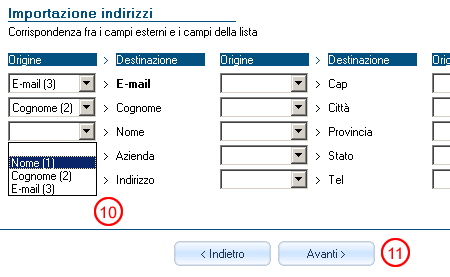 Corrispondenze dei nomi di campo di origine e destinazione